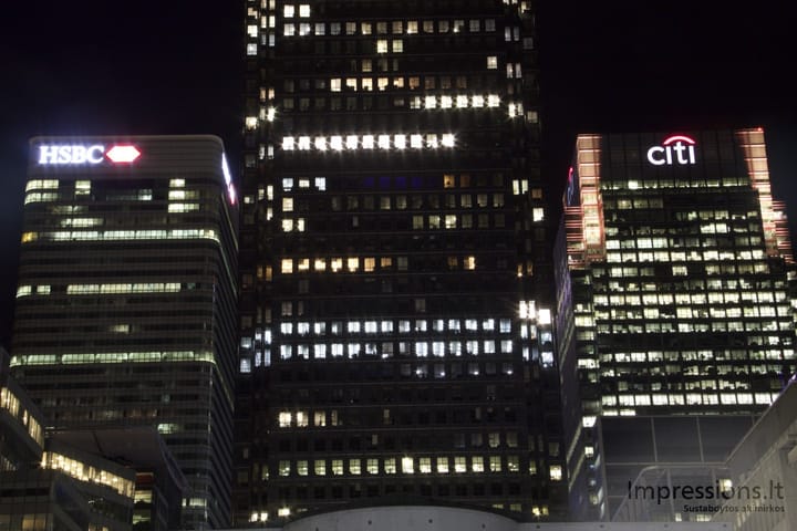 Naktinis Londonas iš Canary Wharf