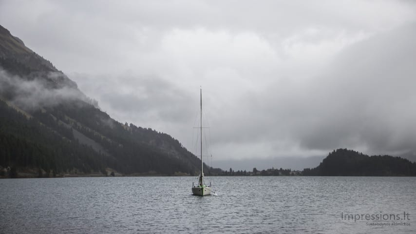 Silsersee ežeras prie Maloja. Alpės, Šveicarija.